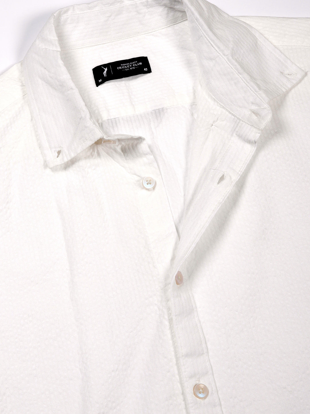 Thomas Scott Men White Reguar Fit Long Sleeves Pinstripes Cotton Casual Shirt