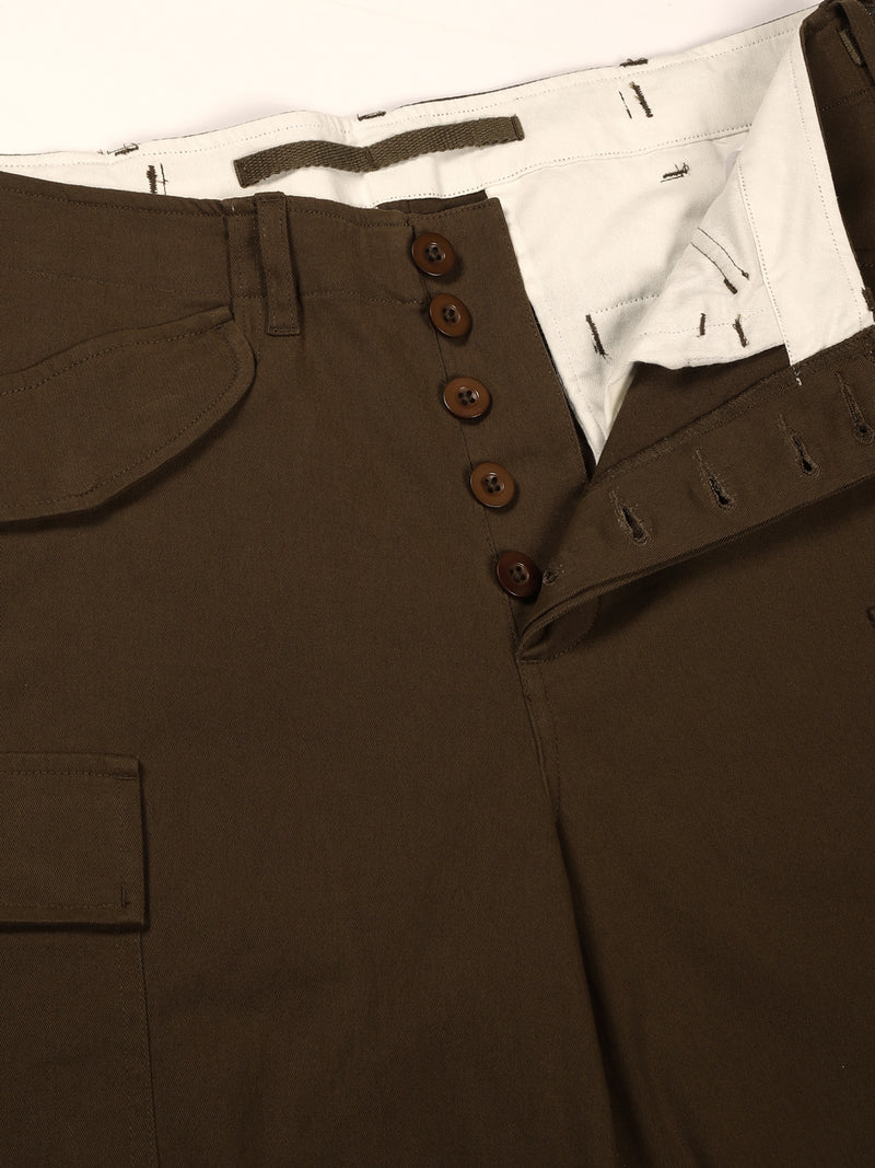 Thomas Scott Men Olive Mid-Rise Loose Fit Cotton Woven Cargo Trouser