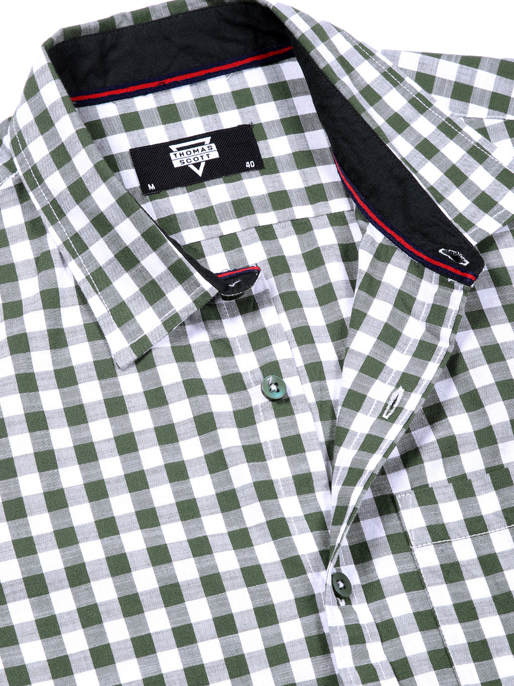 Thomas Scott Men Green Slim Fit Long Sleeve Gingham Checks Cotton Casual Shirt