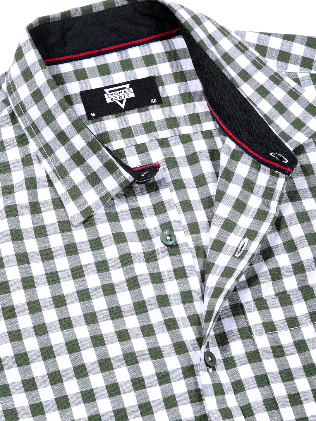 Thomas Scott Men Green Slim Fit Long Sleeve Gingham Checks Cotton Casual Shirt
