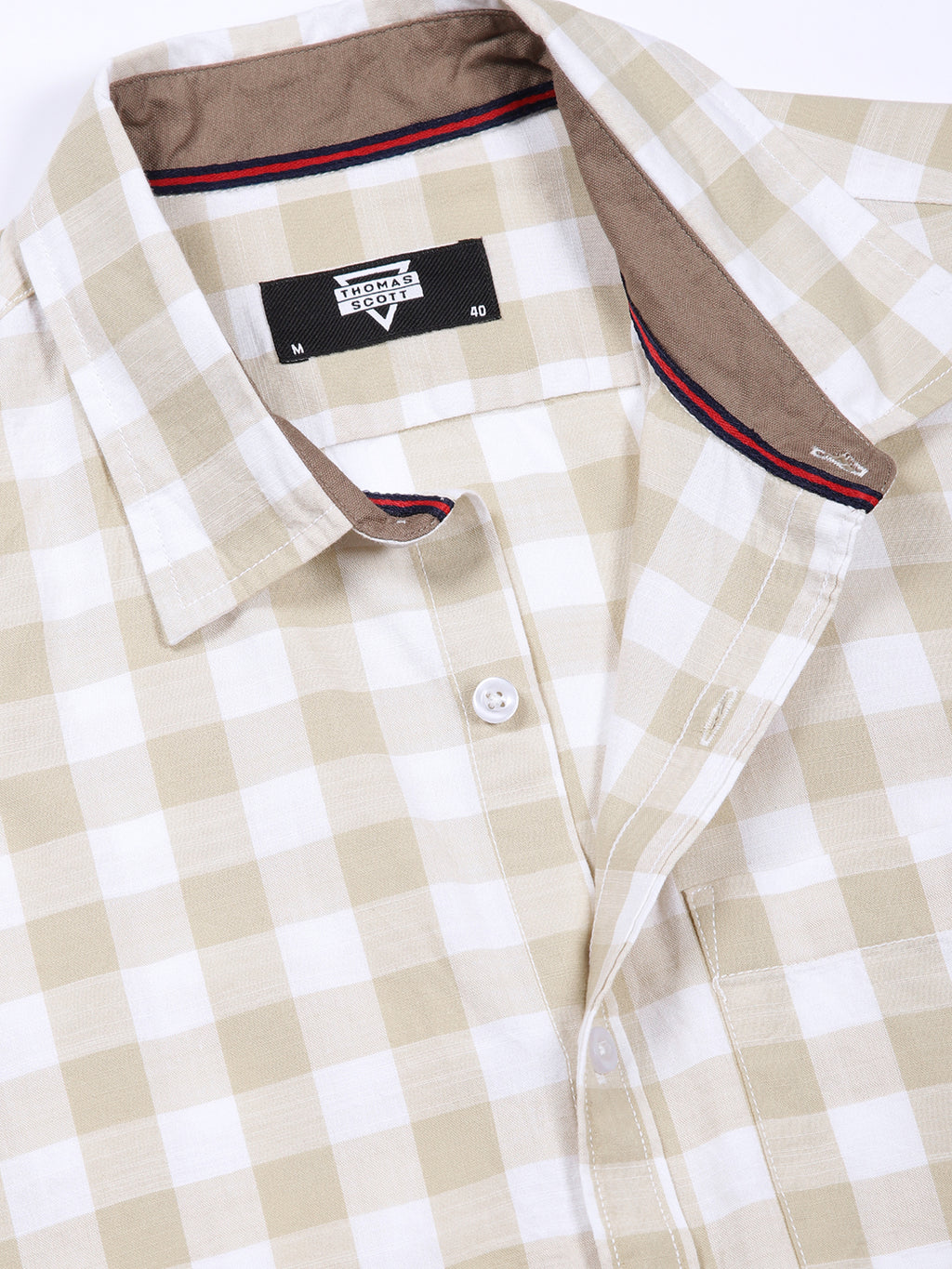 Thomas Scott Men Beige Slim Fit Long Sleeves Tartan Checks Casual Shirt
