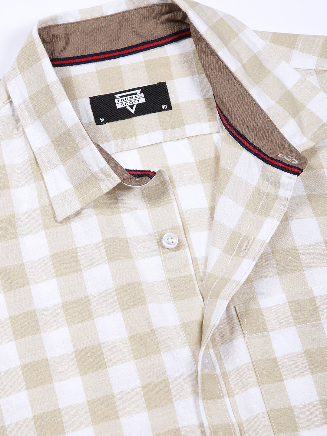 Thomas Scott Men Beige Slim Fit Long Sleeves Tartan Checks Casual Shirt