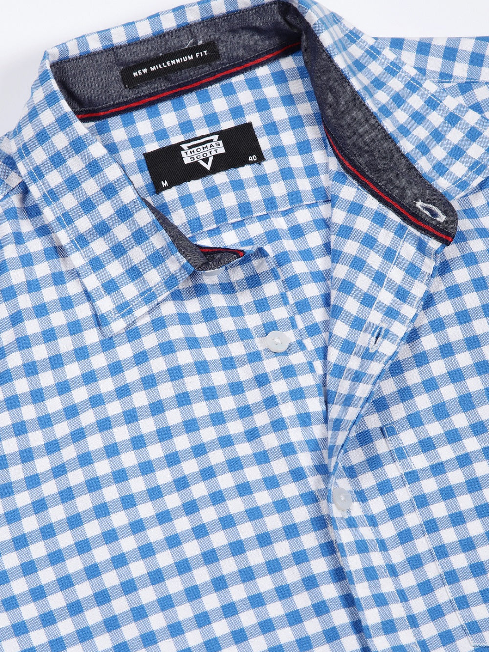 Thomas Scott Men Blue Slim Fit Long Sleeves Gingham Checks Woven Casual Shirt