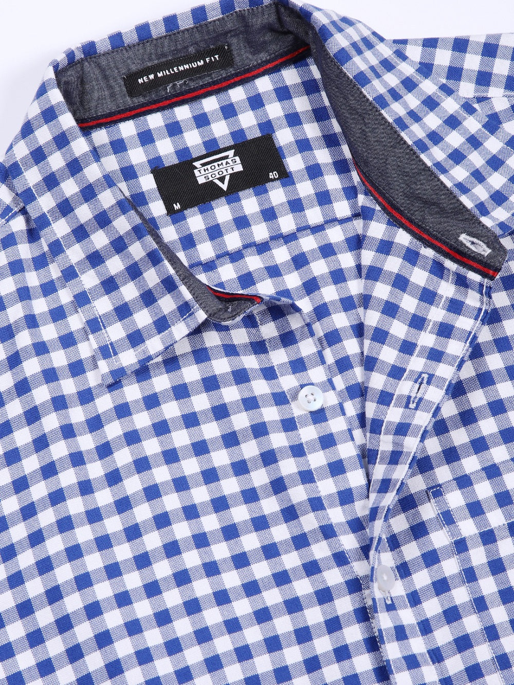 Thomas Scott Men RoyalBlue Slim Fit Long Sleeves Gingham Checks Woven Casual Shirt