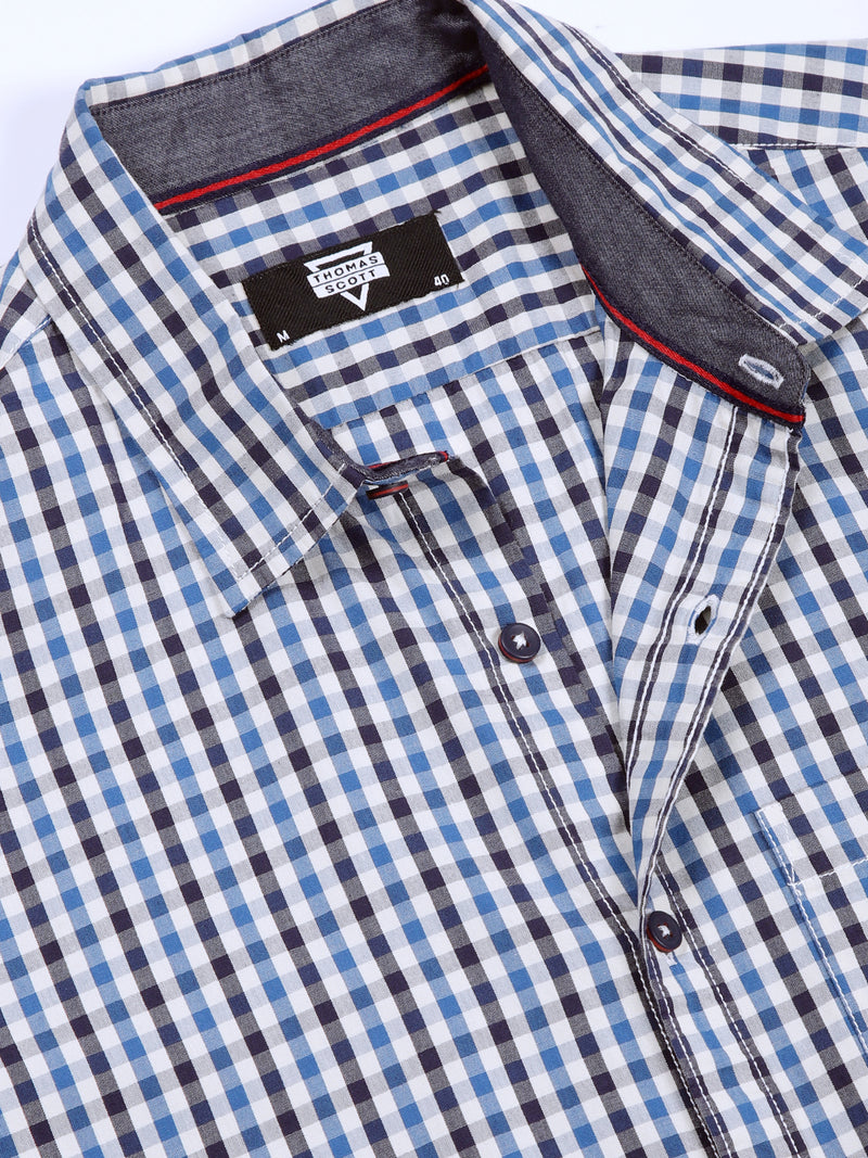 Thomas Scott Men Navy Slim Fit Long Sleeves Gingham Checks Woven Casual Shirt