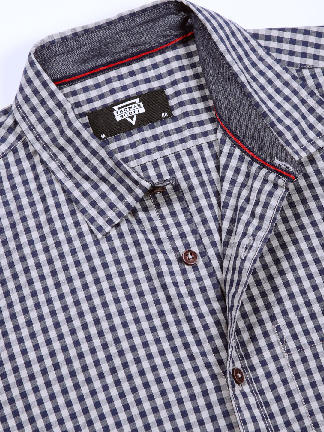 Thomas Scott Men Navy Slim Fit Long Sleeves Gingham Checks Woven Casual Shirt