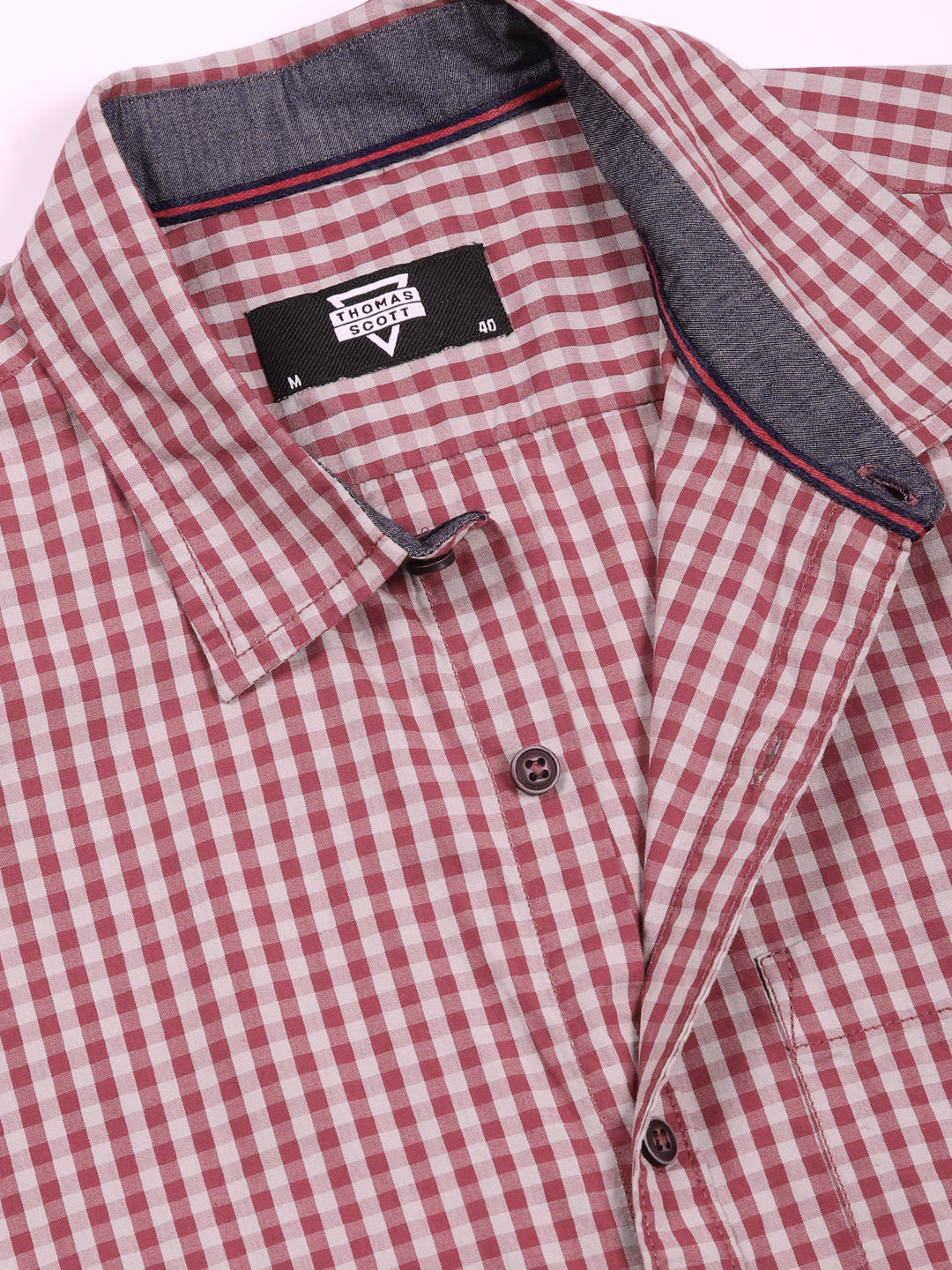Thomas Scott Men Red Slim Fit Long Sleeves Gingham Checks Cotton Woven Casual Shirt
