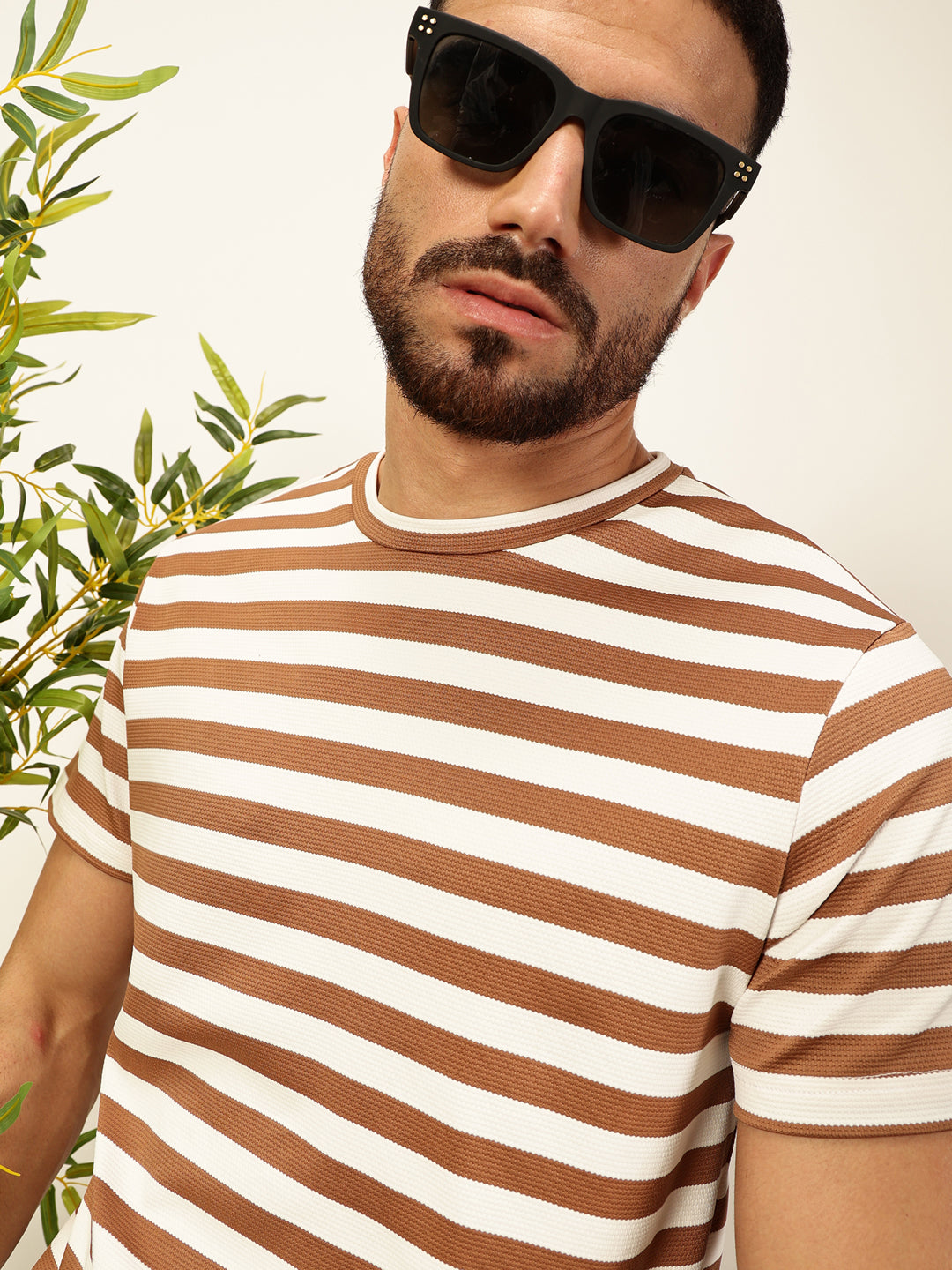 Thomas Scott Men Brown Regular Fit Short Sleeves Round Neck Knitted T-shirt