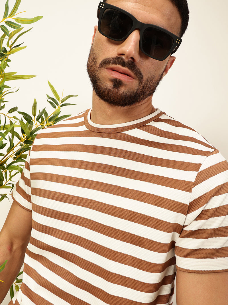 Thomas Scott Men Brown Regular Fit Short Sleeves Round Neck Knitted T-shirt