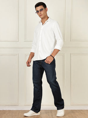 Thomas Scott Men White Premium Slim Fit Long Sleeves 4 Way Stretch CoolMax Knitted Casual Shirt