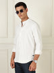 Thomas Scott Men White Premium Slim Fit Long Sleeves Mandarin Collar 4 Way Stretch CoolMax Knitted Shirt