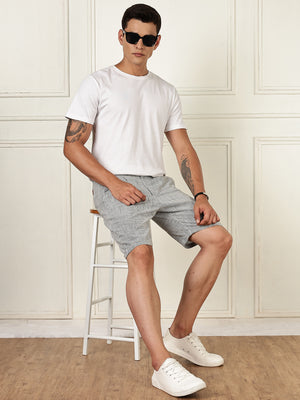 Thomas Scott Men Olive Mid-Rise Straight Fit Micro Checks Woven Linen Shorts