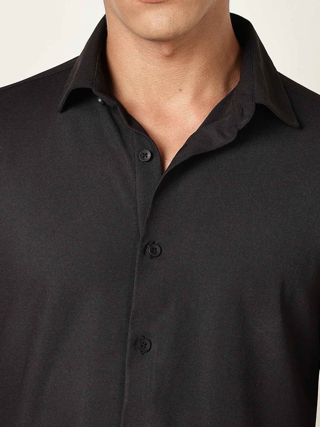 Thomas Scott Men Black Premium Slim Fit Long Sleeves 4 Way Stretch CoolMax Knitted Casual Shirt