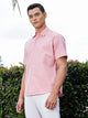Thomas Scott Men Pink Regular Fit Short Sleeves Spread Collar Embroidered Shirt