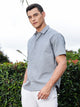 Thomas Scott Men Light Grey Regular Fit Short Sleeves Spread Collar Embroidered Shirt