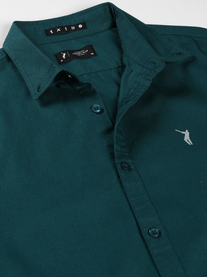 Thomas Scott Men Teal Slim Fit Long Sleeves Button Down Collar Twill Casual Shirt