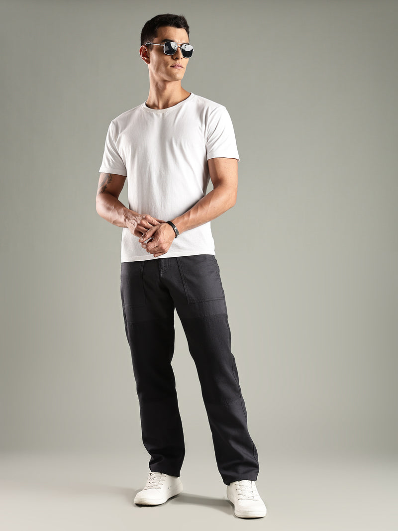 Thomas Scott Men Dark Grey Mid-Rise Relaxed Fit Woven Trouser