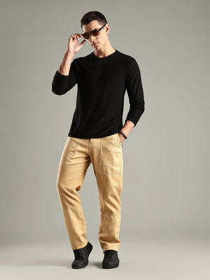 Thomas Scott Men Fawn Mid-Rise Relaxed Fit Woven Trouser
