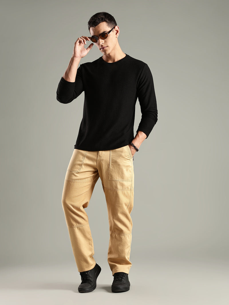 Thomas Scott Men Fawn Mid-Rise Relaxed Fit Woven Trouser
