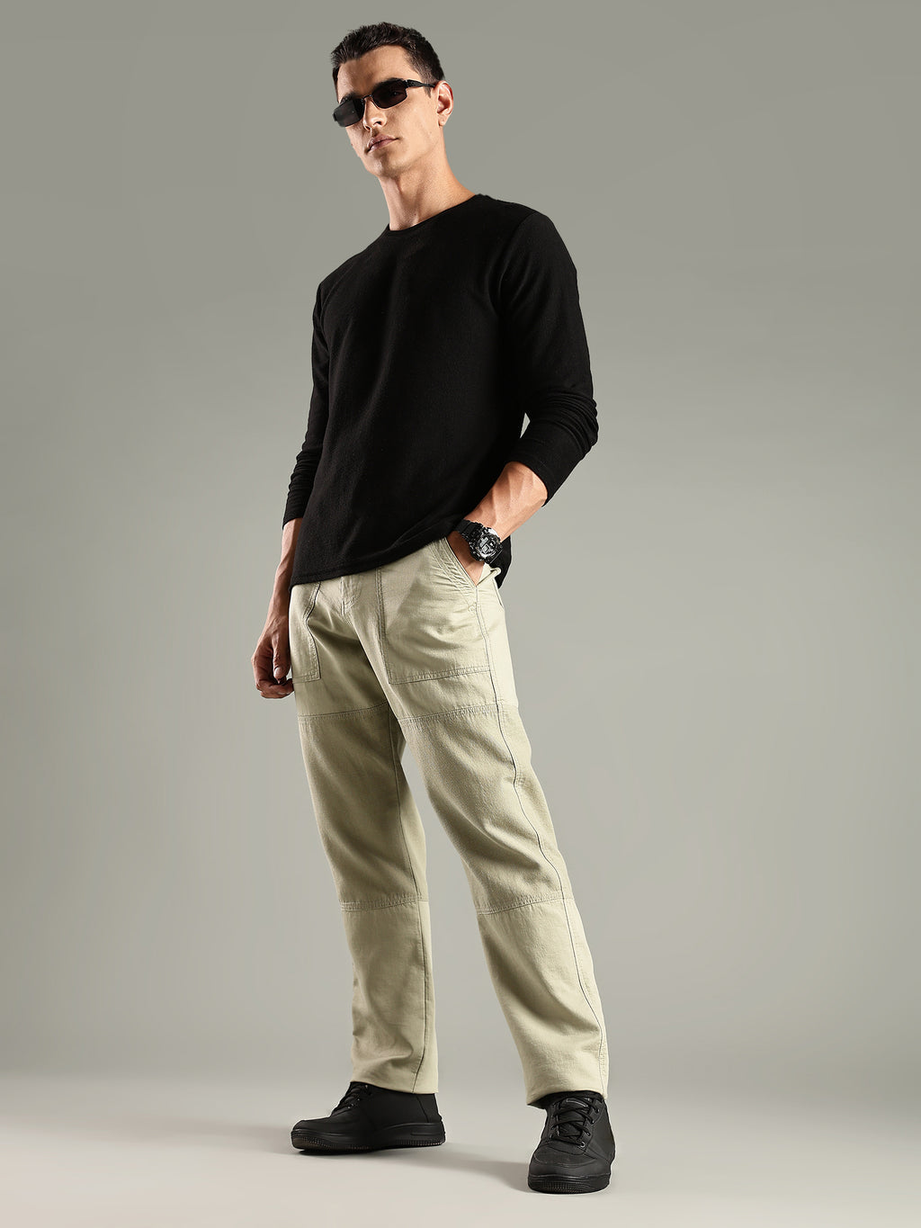 Thomas Scott Men Olive Mid-Rise Relaxed Fit Woven Trouser