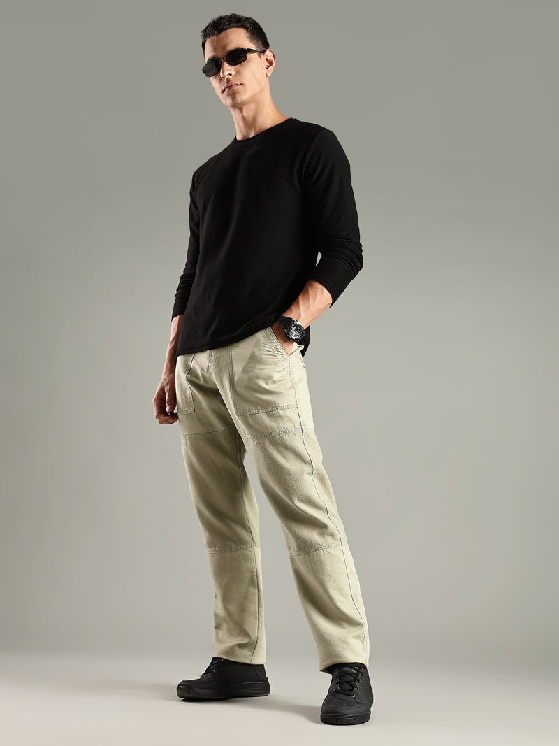 Thomas Scott Men Olive Mid-Rise Relaxed Fit Woven Trouser