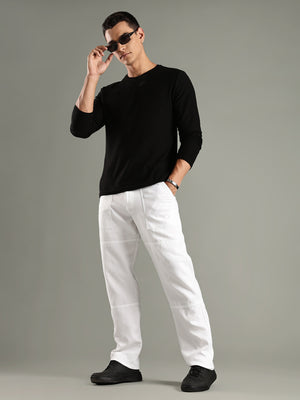 Thomas Scott Men White Mid-Rise Relaxed Fit Woven Trouser