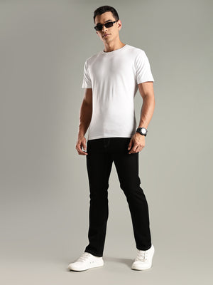 Black Mid-Rise Straight Fit Stretchable Jeans For Men