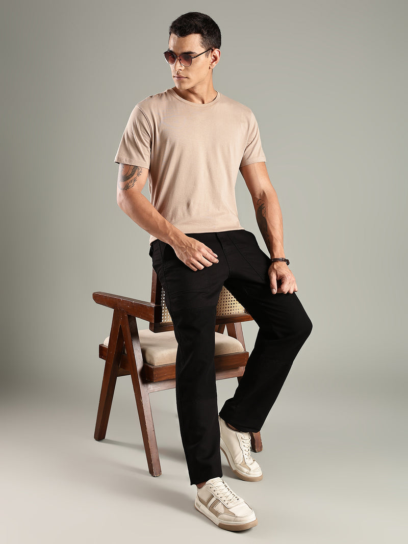 Thomas Scott Men Black Mid-Rise Relaxed Fit Woven Trouser