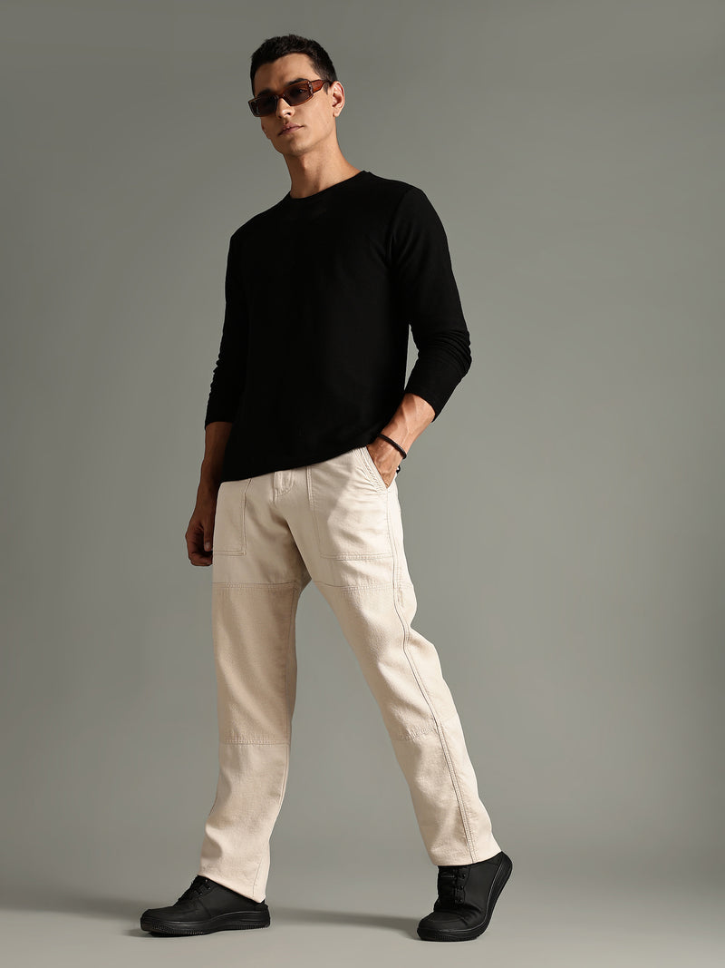 Thomas Scott Men Cream Mid-Rise Relaxed Fit Woven Trouser