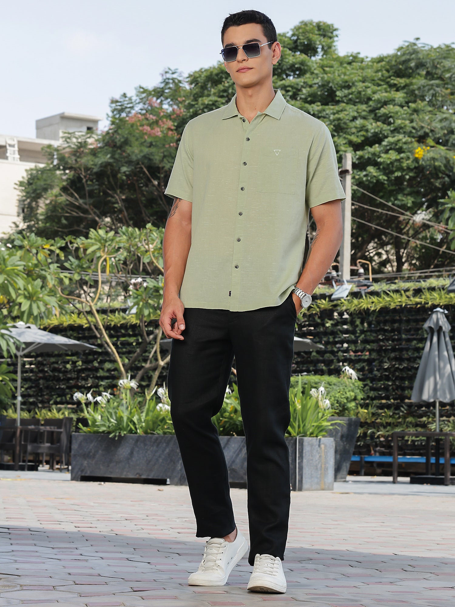 Thomas Scott Men Pista Short Sleeves Oversized Cotton Linen Casual Shirt