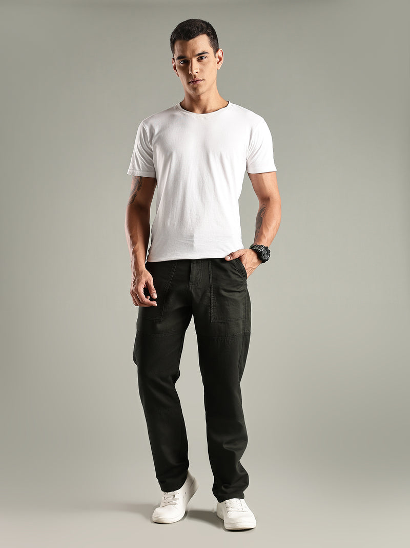 Thomas Scott Men Dark Green Mid-Rise Relaxed Fit Woven Trouser