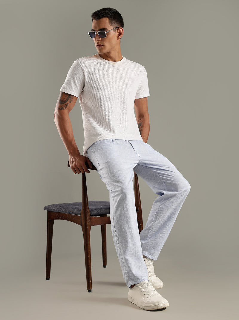Thomas Scott Men Blue Straight Fit Mid-Rise Sriped Linen Trouser