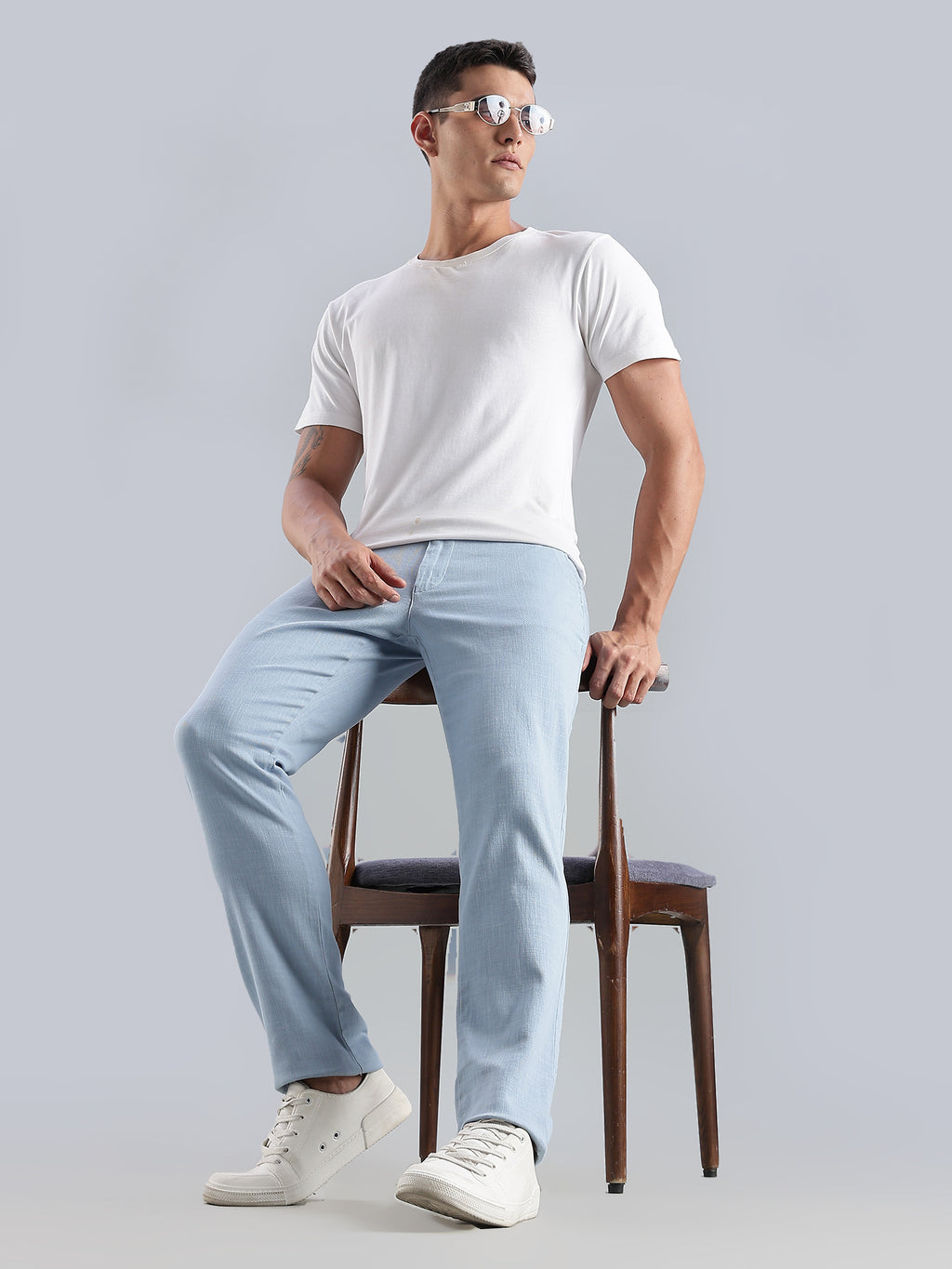 Thomas Scott Men Light Blue Mid-Rise Regular Fit Trouser