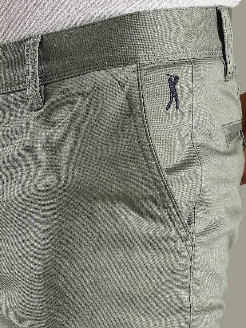 Thomas Scott Men Olive Straight Fit Mid-Rise Solid Chinos Trouser