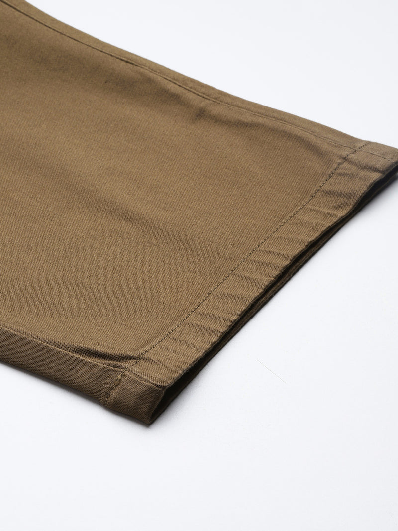 Thomas Scott Men Khaki Plus Size Straight Fit Mid-Rise Solid Woven Chinos Trouser