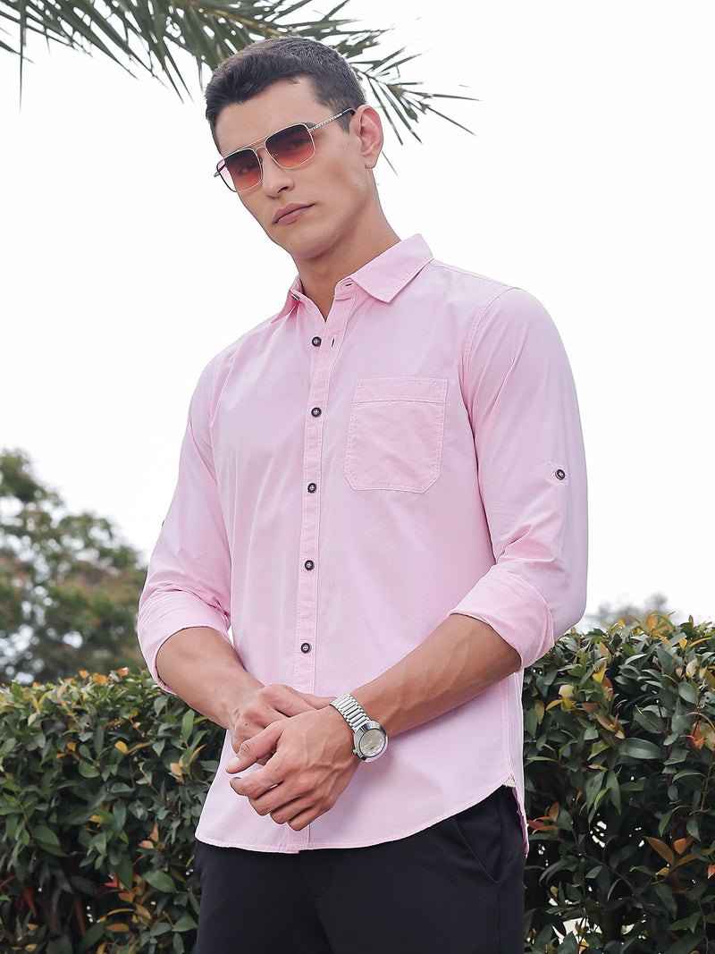 Thomas Scott Men Light Pink Slim Fit Long Sleeves Spread Collar Filafil Casual Shirt
