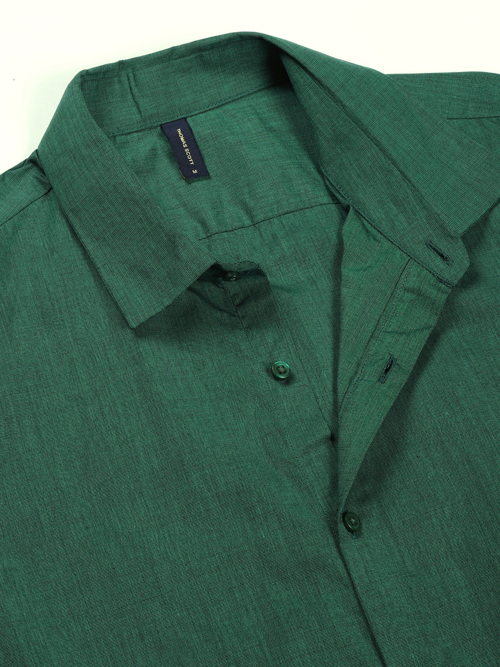 Thomas Scott Men Dark Green Slim Fit Long Sleeves Button-Down Collar Solid Filafil Formal Shirt