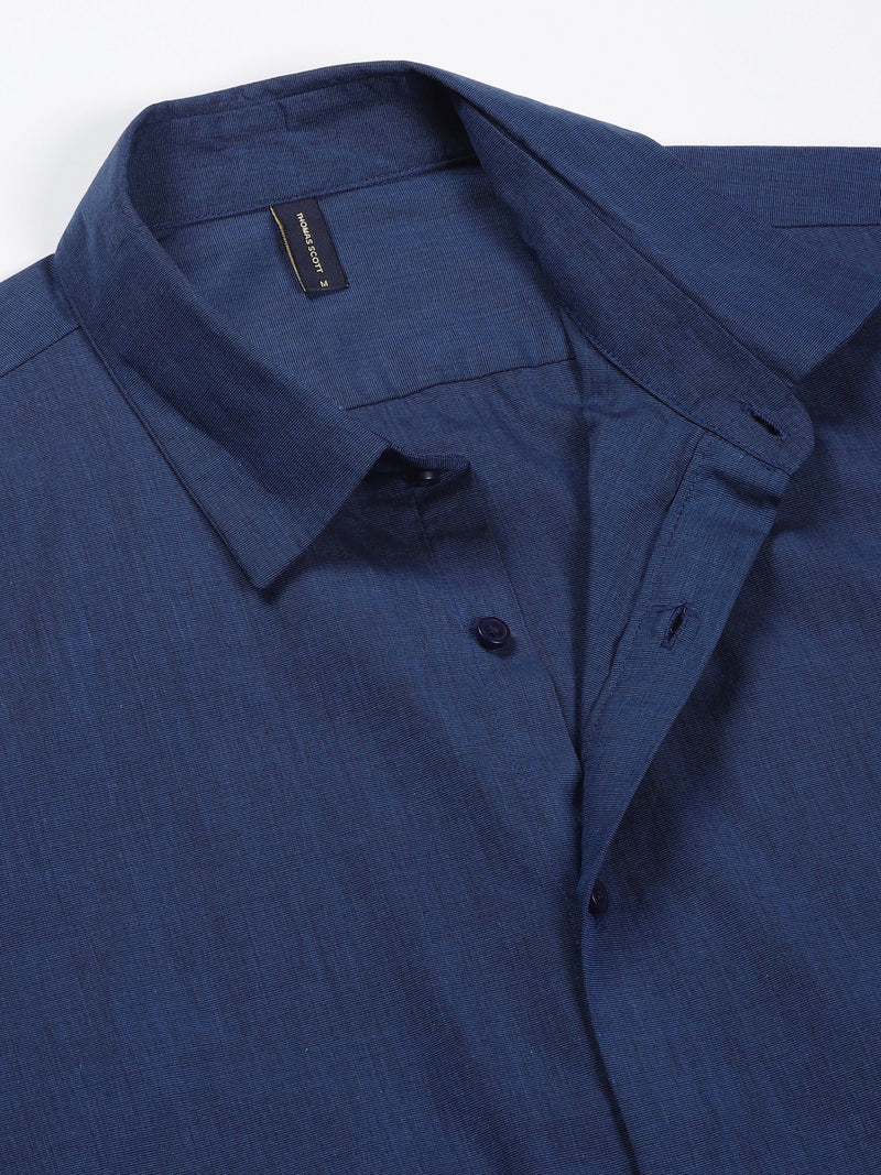 Thomas Scott Men Navy Slim Fit Long Sleeves Button-Down Collar Solid Filafil Formal Shirt