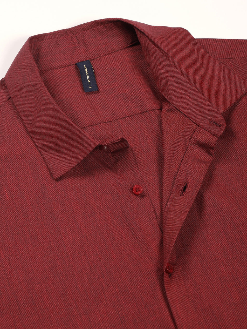 Thomas Scott Men Red Slim Fit Long Sleeves Button-Down Collar Solid Filafil Formal Shirt