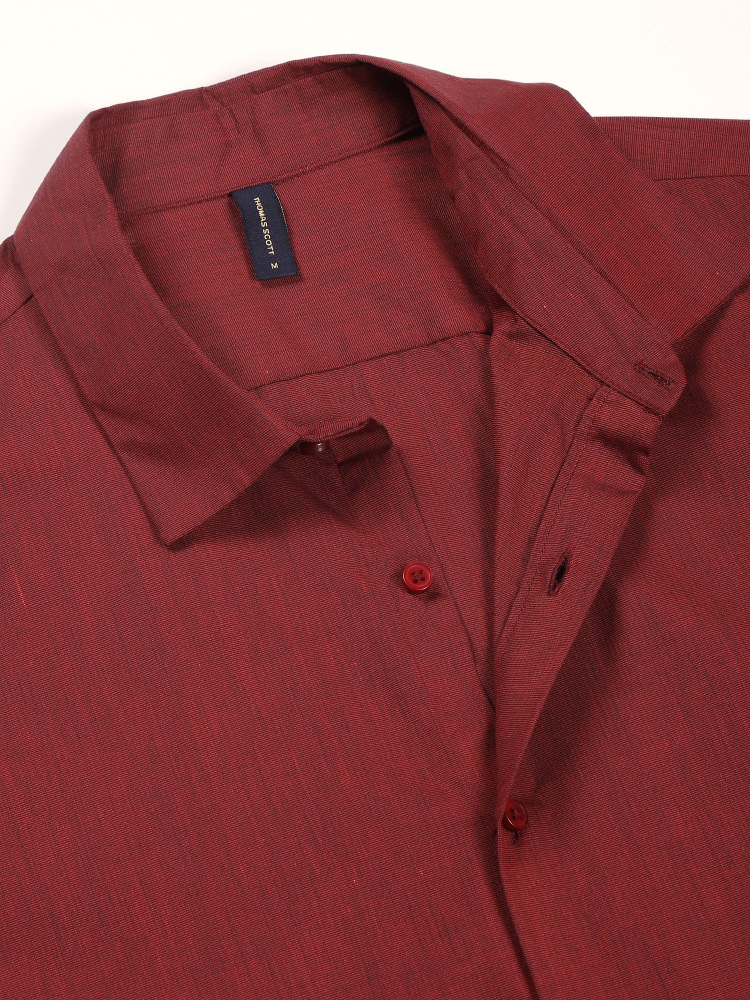 Thomas Scott Men Red Slim Fit Long Sleeves Button-Down Collar Solid Filafil Formal Shirt