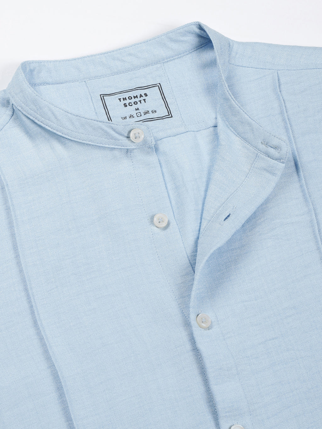 Thomas Scott Men Light Blue Slim Fit Long Sleeves Mandarin Collar Textured Casual Shirt