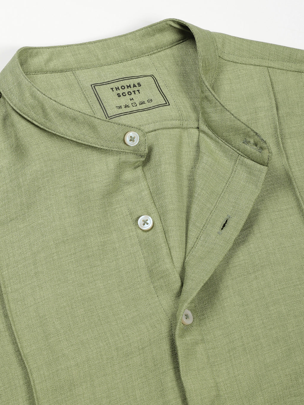 Thomas Scott Men Light Green Slim Fit Long Sleeves Mandarin Collar Textured Casual Shirt