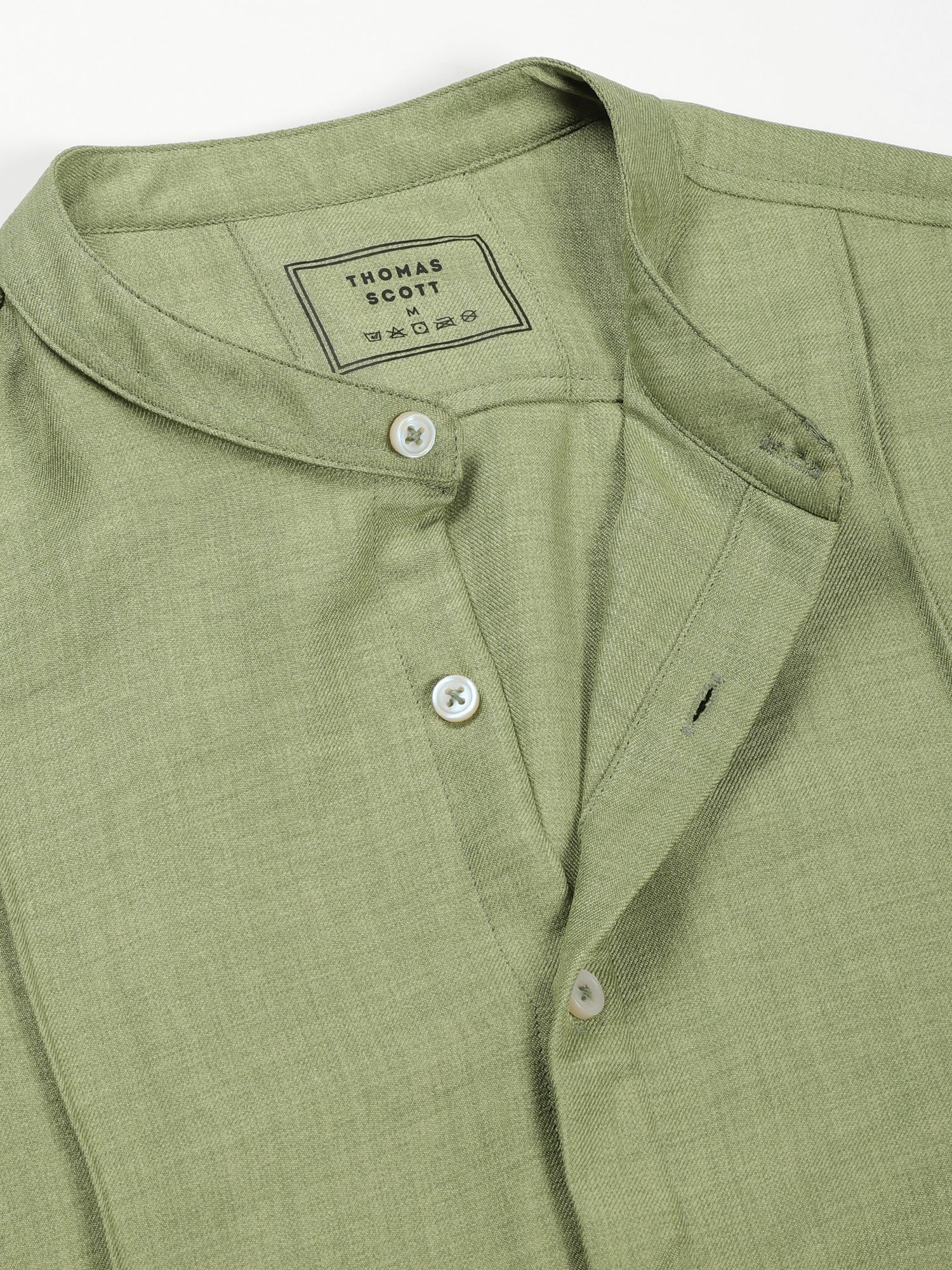 Thomas Scott Men Light Green Slim Fit Long Sleeves Mandarin Collar Textured Casual Shirt