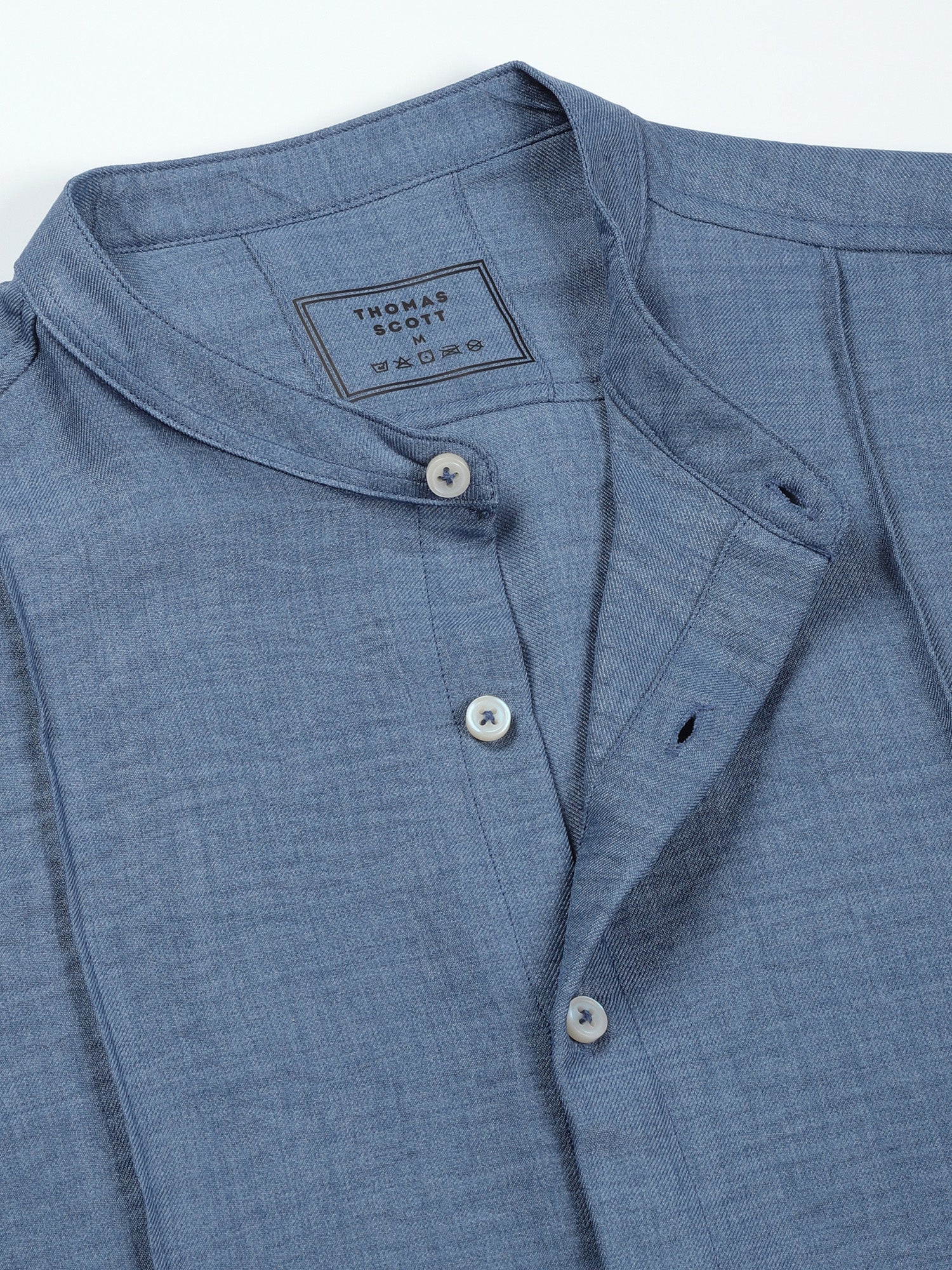 Thomas Scott Men Medium Blue Slim Fit Long Sleeves Mandarin Collar Textured Casual Shirt