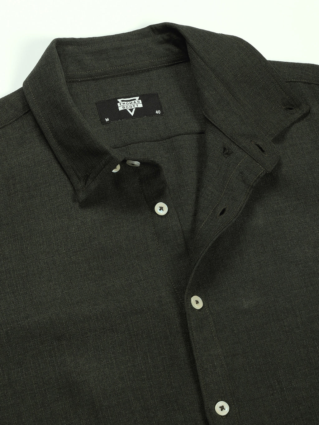 Thomas Scott Men Bottle Green Slim Fit Long Sleeves Button-Down Collar Polyester Casual Shirt