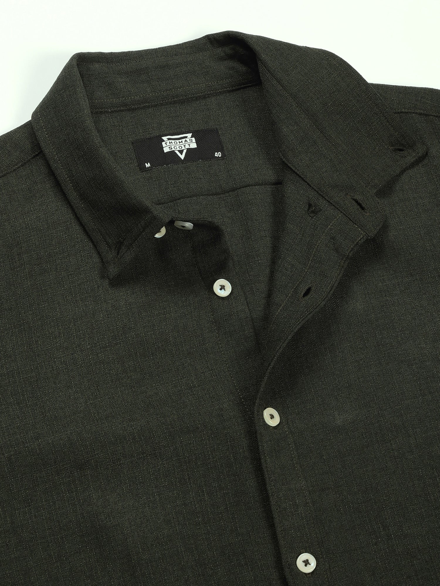 Thomas Scott Men Bottle Green Slim Fit Long Sleeves Button-Down Collar Polyester Casual Shirt