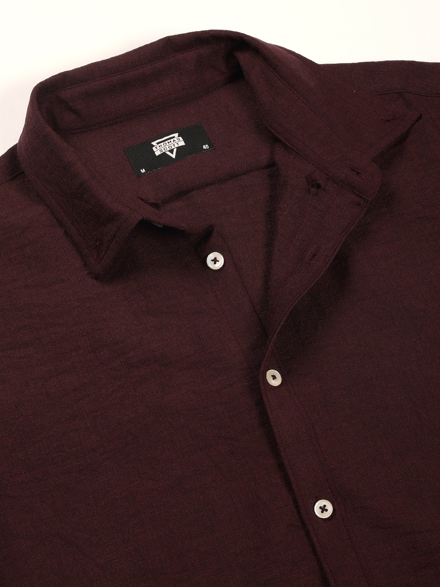 Thomas Scott Men Wine Slim Fit Long Sleeves Button-Down Collar Polyester Casual Shirt