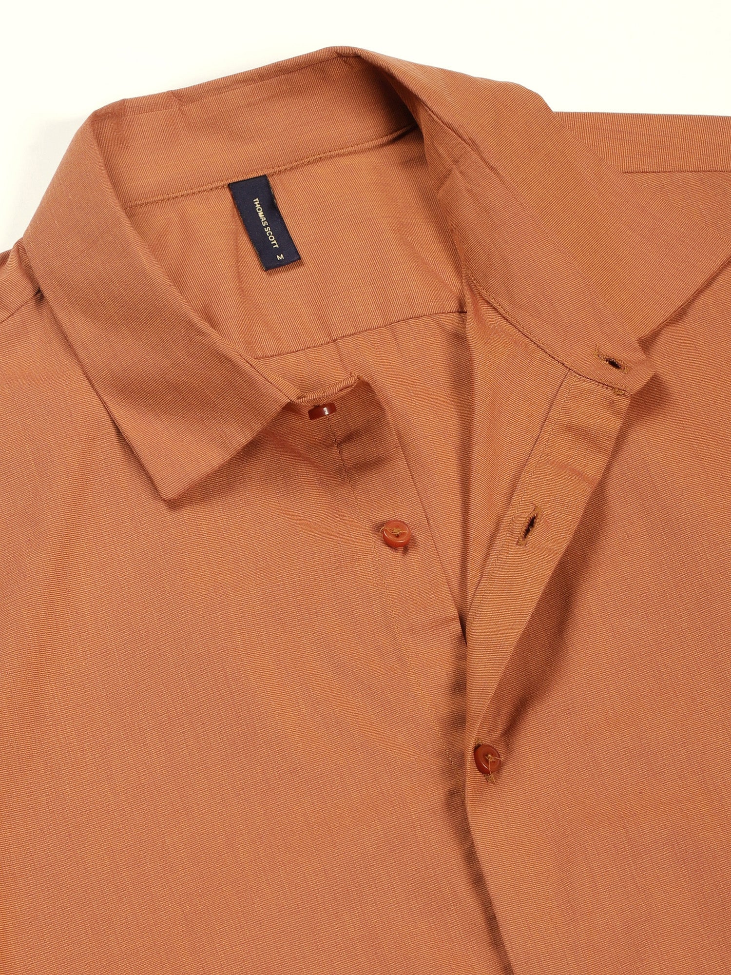 Thomas Scott Men Orange Slim Fit Long Sleeves Button-Down Collar Solid Filafil Formal Shirt