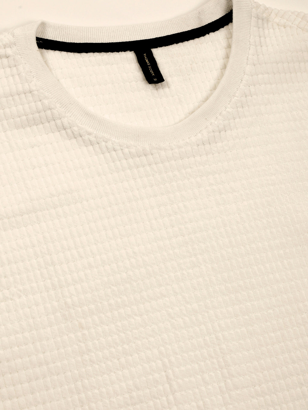 Thomas Scott Men White Towel Terry Oversized Short Sleeves Round Neck Solid Knitted Tshirt
