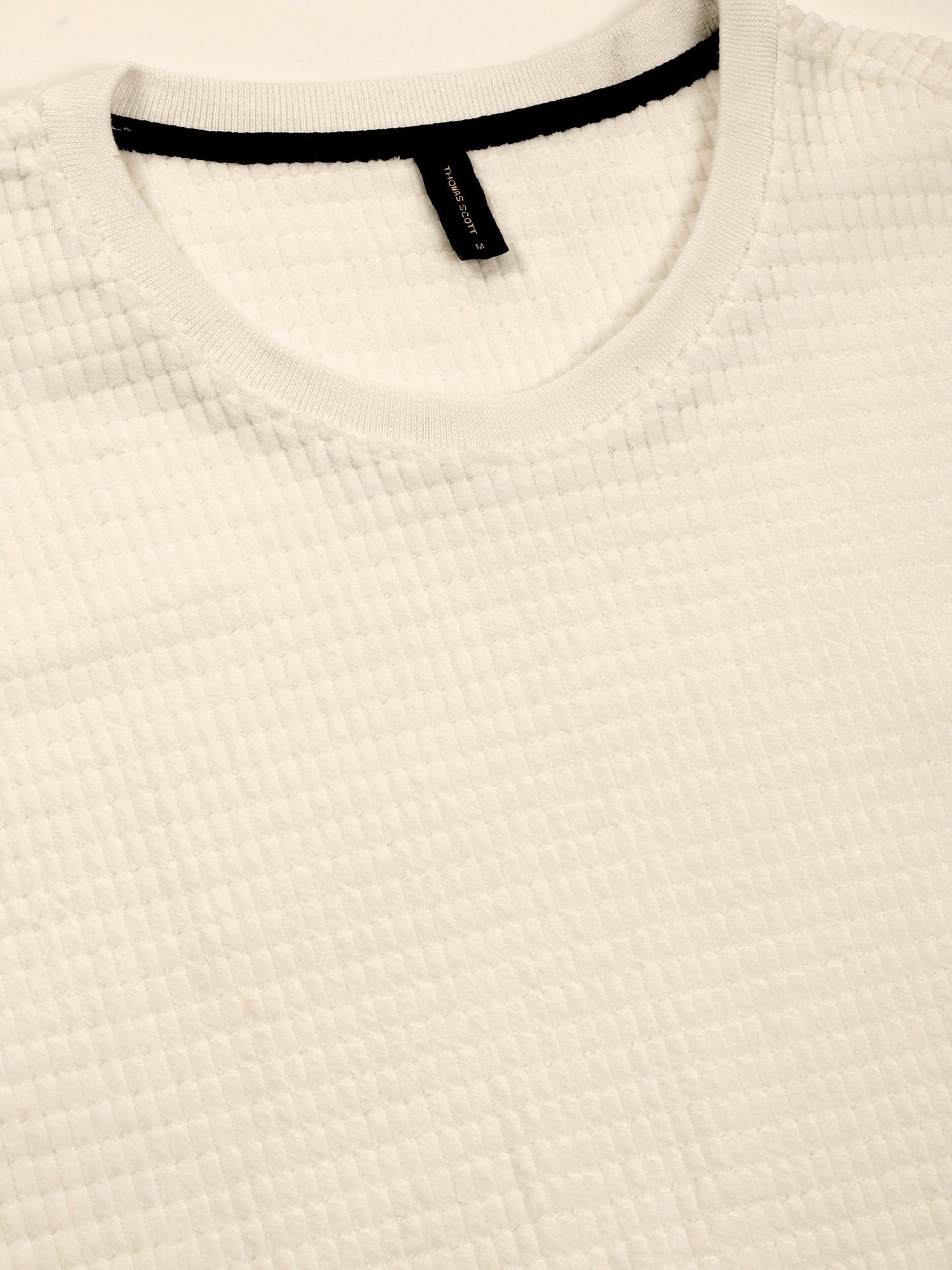 Thomas Scott Men White Towel Terry Oversized Short Sleeves Round Neck Solid Knitted Tshirt